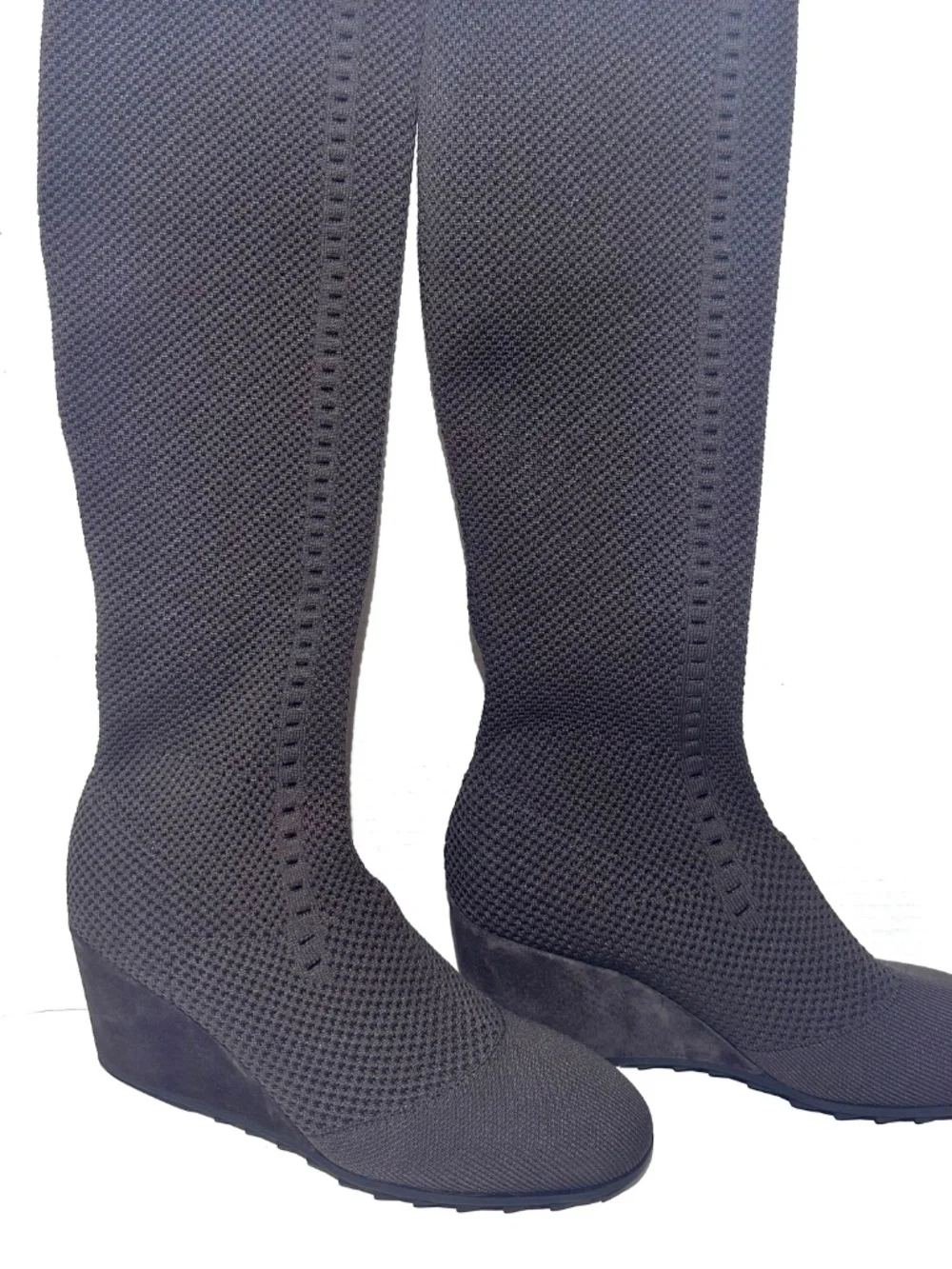 Eileen Fisher Kasana Knee High Stretch Knit Wedge Heel Boots Brown New Size 10